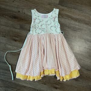 Sweethoney Girls 6Y Sleeveless Dress Floral Gingham Pink Twirl Spring Easter